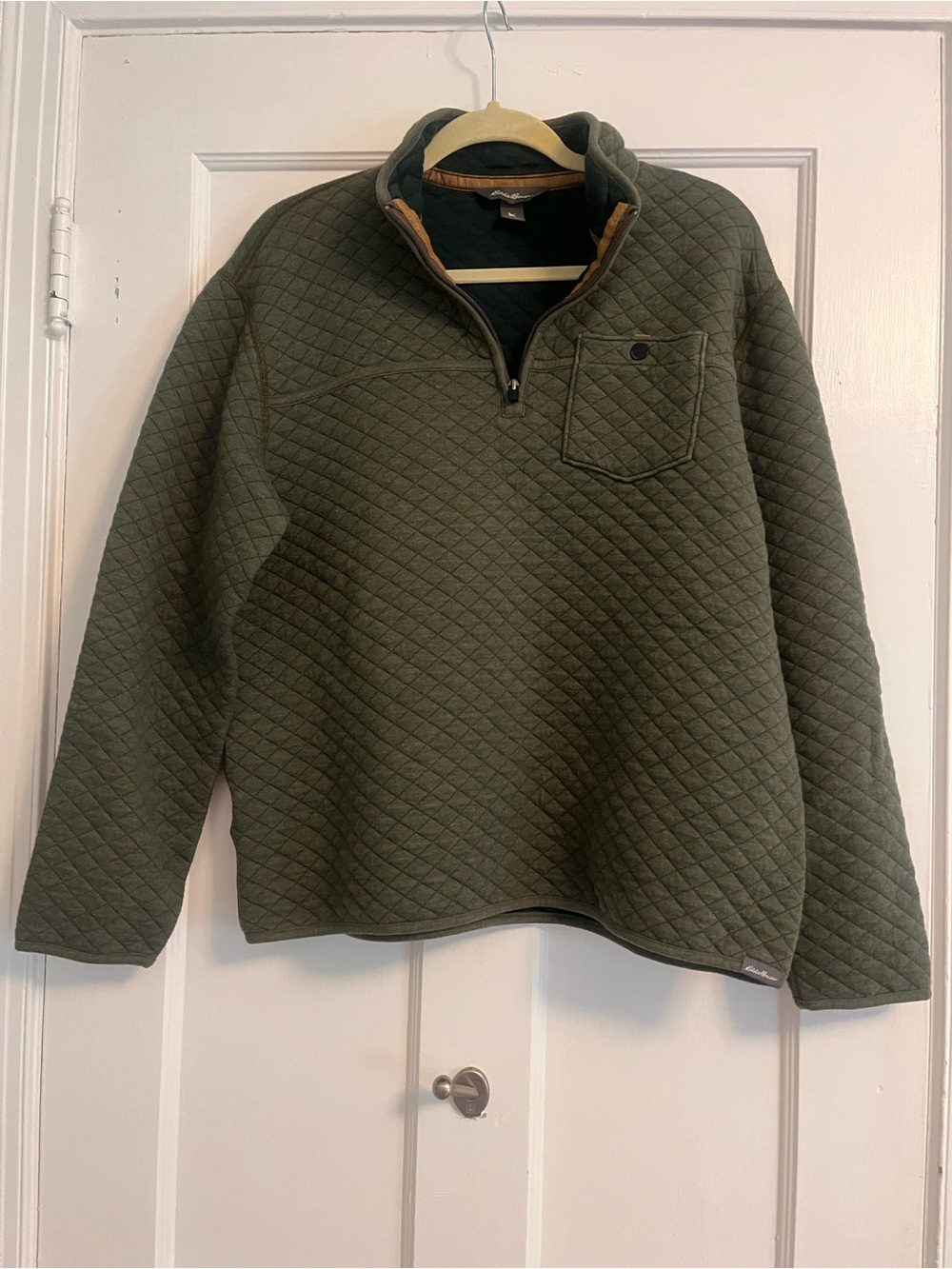 Eddie Bauer Olive Green Quilted Zip Pullover